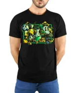 Mad Science Cartoon T-Shirt Fun Chemistry Lab Graphic - model wearing black shirt, hands behind back