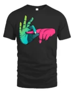 Colorful Hand Sign T-Shirt Cool Funky Graphic Streetwear - black t-shirt on white background