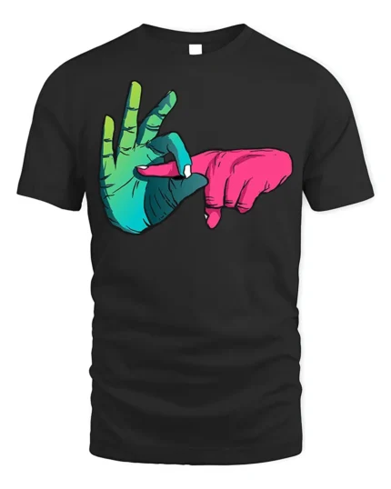 Colorful Hand Sign T-Shirt Cool Funky Graphic Streetwear - black t-shirt on white background