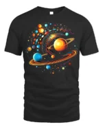 Solar System Vortex Galaxy Print T-Shirt Cosmic Cotton - black t-shirt on white background
