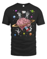 Astronaut Brain Space T-Shirt Explore the Mind Galaxy - black t-shirt on white background