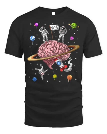 Astronaut Brain Space T-Shirt Explore the Mind Galaxy - black t-shirt on white background