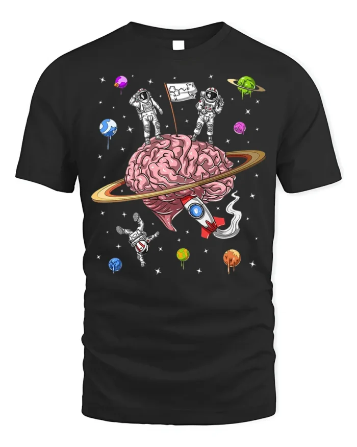Astronaut Brain Space T-Shirt Explore the Mind Galaxy - black t-shirt on white background