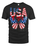 USA Flag Butterfly T-Shirt Patriotic Red White Blue - black t-shirt on white background