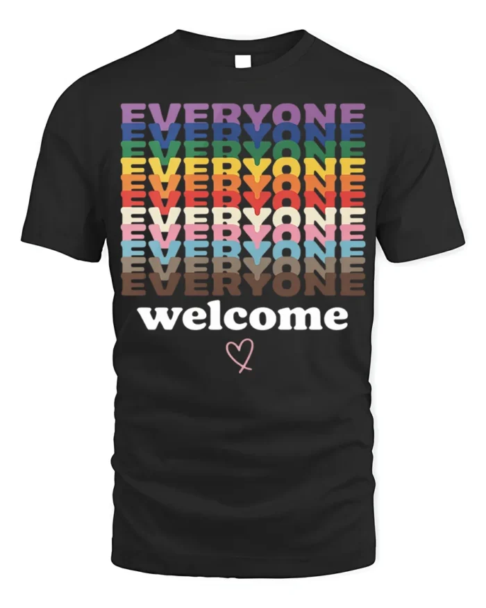 Everyone Welcome T-Shirt Inclusive Pride Equality - black t-shirt on white background