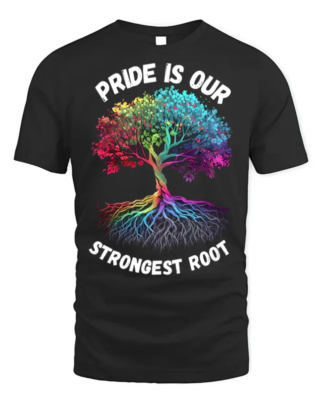 Pride Tree T-Shirt Strongest Root LGBTQ+ Unity - black t-shirt on white background