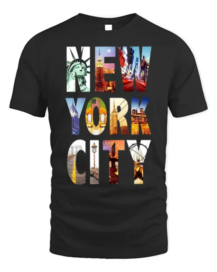 New York City T-Shirt NYC Skyline Graphic Travel - black t-shirt on white background