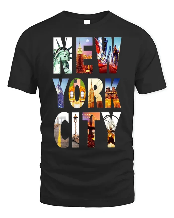 New York City T-Shirt NYC Skyline Graphic Travel - black t-shirt on white background