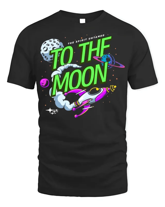 To The Moon T-Shirt Retro Space Rocket Graphic - black t-shirt on white background