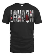 London City T-Shirt Iconic UK Landmarks Graphic - black t-shirt on white background