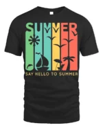 Say Hello to Summer T-Shirt Retro Beach Vibes - black t-shirt on white background