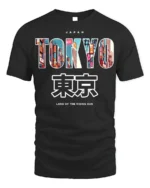 Tokyo Japan T-Shirt Neon City Skyline Graphic - black t-shirt on white background