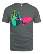 Colorful Hand Sign T-Shirt Cool Funky Graphic Streetwear - gray t-shirt on white background