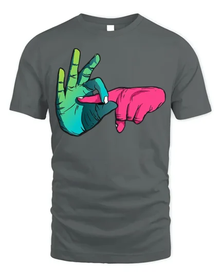 Colorful Hand Sign T-Shirt Cool Funky Graphic Streetwear - gray t-shirt on white background