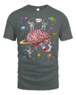 Astronaut Brain Space T-Shirt Explore the Mind Galaxy - gray t-shirt on white background