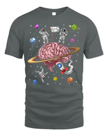 Astronaut Brain Space T-Shirt Explore the Mind Galaxy - gray t-shirt on white background