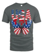 USA Flag Butterfly T-Shirt Patriotic Red White Blue - gray t-shirt on white background