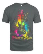 Power of Music Guitar T-Shirt Colorful Music Lover - gray t-shirt on white background