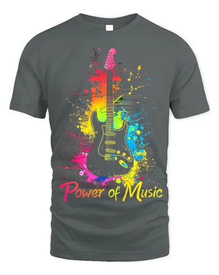 Power of Music Guitar T-Shirt Colorful Music Lover - gray t-shirt on white background