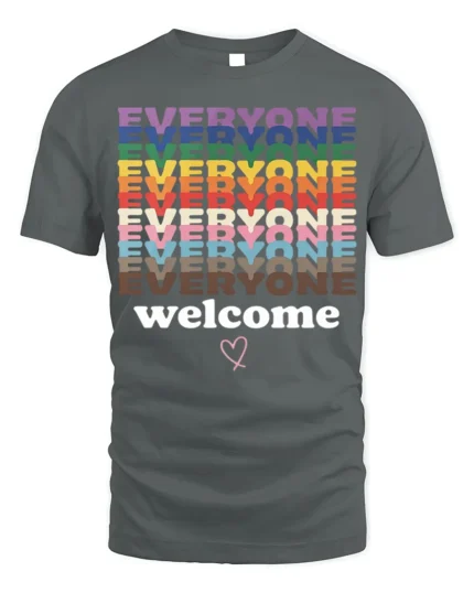 Everyone Welcome T-Shirt Inclusive Pride Equality - gray t-shirt on white background