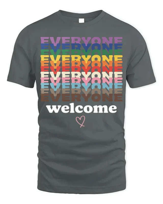 Everyone Welcome T-Shirt Inclusive Pride Equality - gray t-shirt on white background