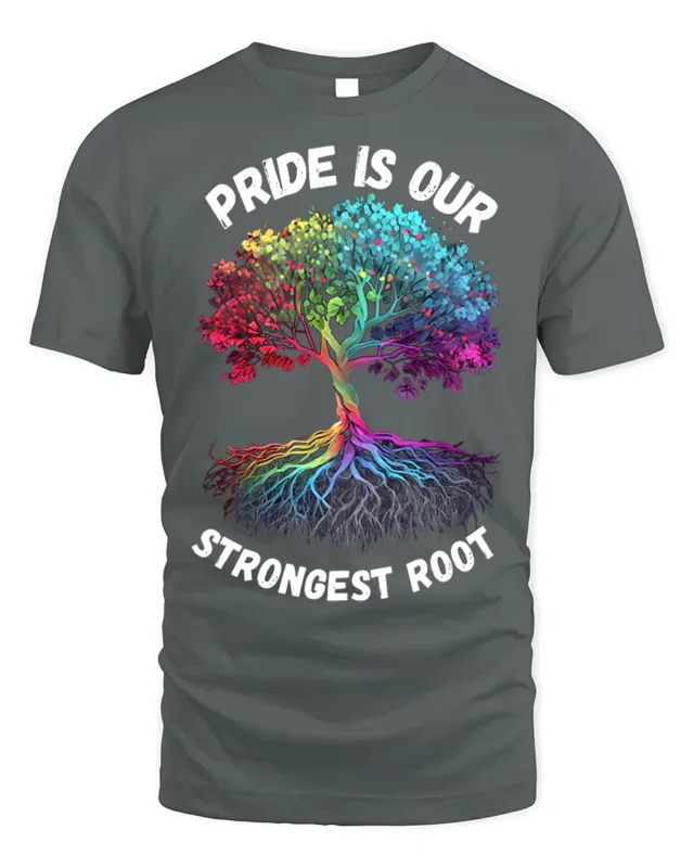 Pride Tree T-Shirt Strongest Root LGBTQ+ Unity - gray t-shirt on white background