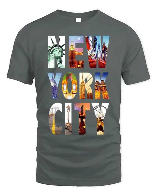 New York City T-Shirt NYC Skyline Graphic Travel - gray t-shirt on white background