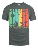 Say Hello to Summer T-Shirt Retro Beach Vibes - gray t-shirt on white background