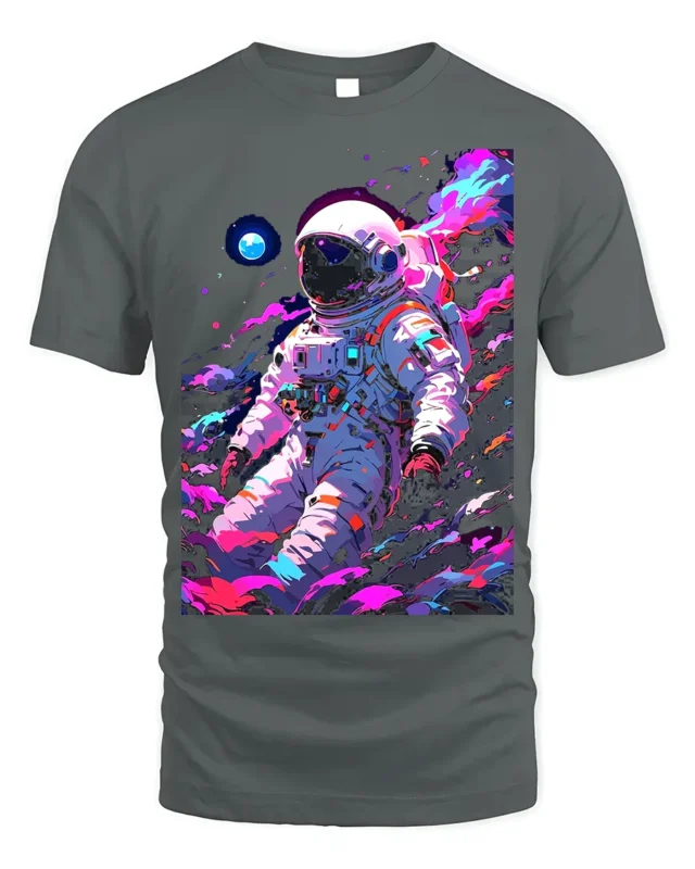 Astronaut Galaxy T-Shirt Neon Space Explorer Graphic - gray t-shirt on white background