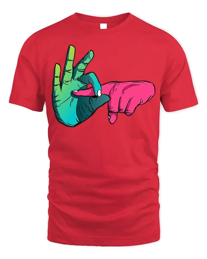 Colorful Hand Sign T-Shirt Cool Funky Graphic Streetwear - red t-shirt on white background