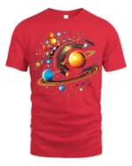 Solar System Vortex Galaxy Print T-Shirt Cosmic Cotton - red t-shirt on white background