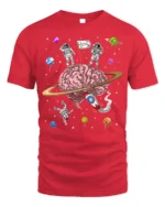 Astronaut Brain Space T-Shirt Explore the Mind Galaxy - red t-shirt on white background