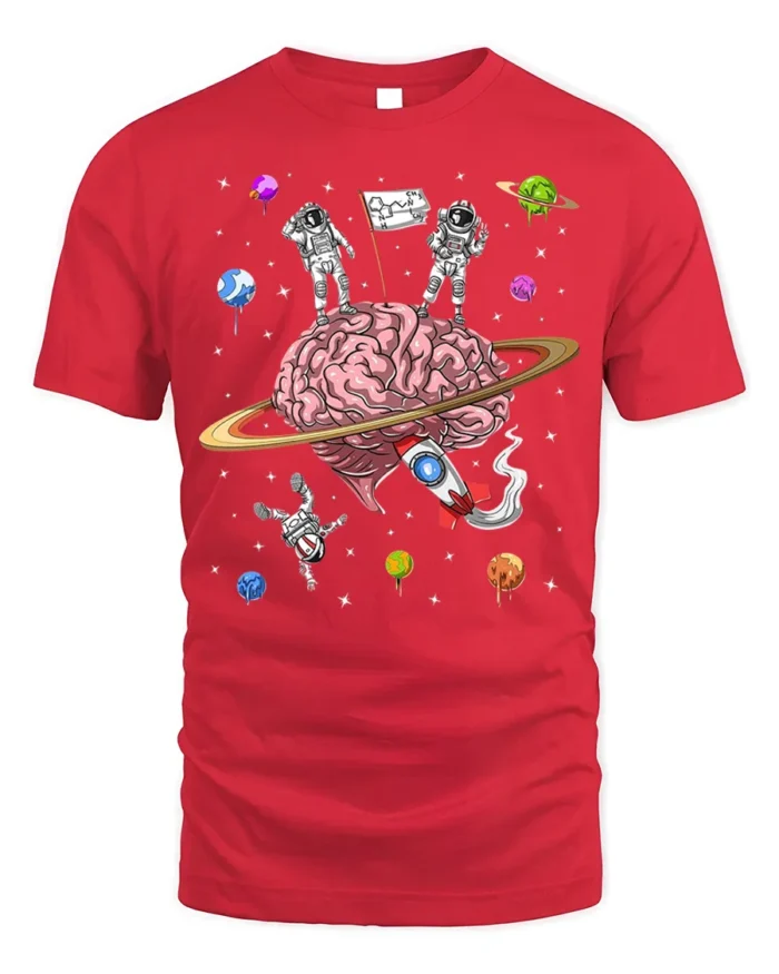Astronaut Brain Space T-Shirt Explore the Mind Galaxy - red t-shirt on white background