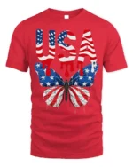 USA Flag Butterfly T-Shirt Patriotic Red White Blue - red t-shirt on white background