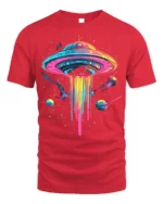 Neon UFO Space T-Shirt Psychedelic Galaxy Alien - red t-shirt on white background