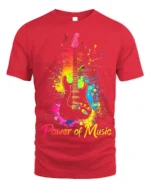 Power of Music Guitar T-Shirt Colorful Music Lover - red t-shirt on white background