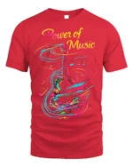 Colorful Guitar T-Shirt Power of Music Graphic - red t-shirt on white background