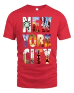 New York City T-Shirt NYC Skyline Graphic Travel - red t-shirt on white background