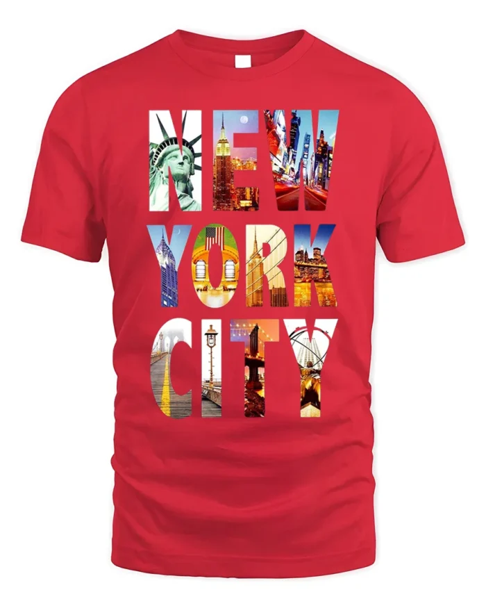 New York City T-Shirt NYC Skyline Graphic Travel - red t-shirt on white background