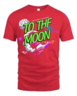 To The Moon T-Shirt Retro Space Rocket Graphic - red t-shirt on white background
