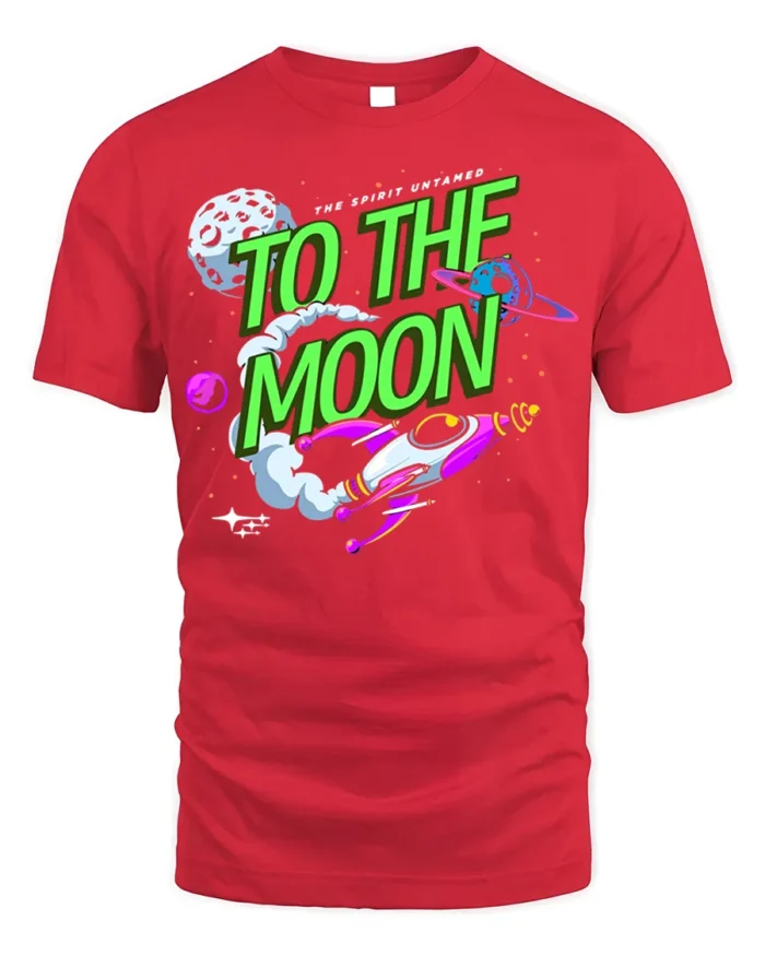 To The Moon T-Shirt Retro Space Rocket Graphic - red t-shirt on white background