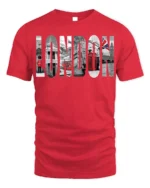 London City T-Shirt Iconic UK Landmarks Graphic - red t-shirt on white background