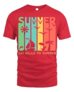 Say Hello to Summer T-Shirt Retro Beach Vibes - red t-shirt on white background