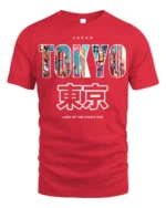 Tokyo Japan T-Shirt Neon City Skyline Graphic - red t-shirt on white background
