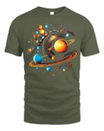 Solar System Vortex Galaxy Print T-Shirt Cosmic Cotton - military green t-shirt on white background