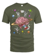 Astronaut Brain Space T-Shirt Explore the Mind Galaxy - military green t-shirt on white background