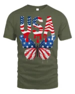 USA Flag Butterfly T-Shirt Patriotic Red White Blue - military green t-shirt on white background