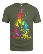 Power of Music Guitar T-Shirt Colorful Music Lover - military green t-shirt on white background