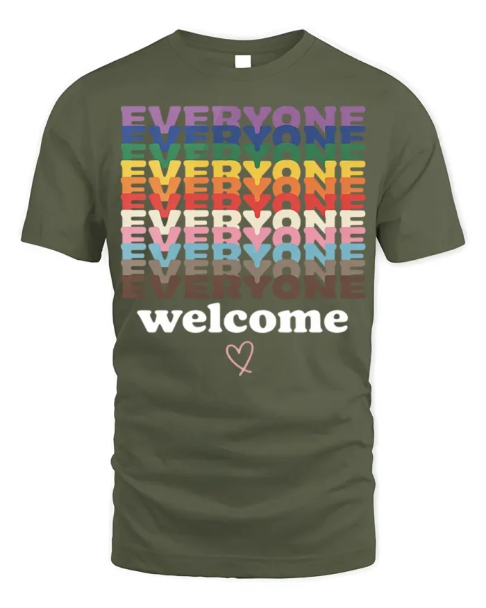 Everyone Welcome T-Shirt Inclusive Pride Equality - military green t-shirt on white background