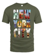 New York City T-Shirt NYC Skyline Graphic Travel - military green t-shirt on white background
